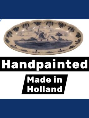Hand-Painted Delft Blue Oval Dish Elesva Delfts Blauw Handpainted Holland Made